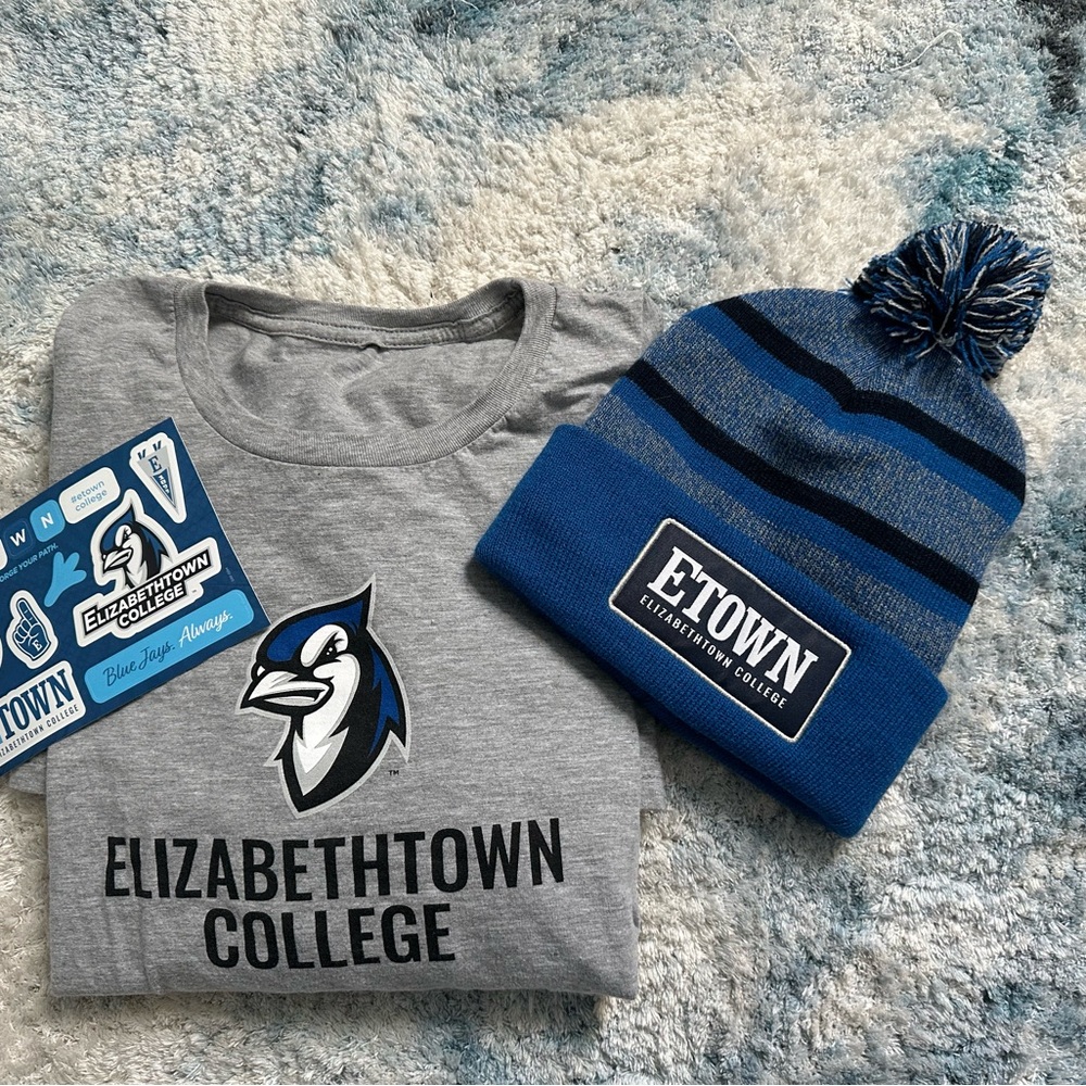 Elizabethtown College Gray T-Shirt and Blue Beanie Set